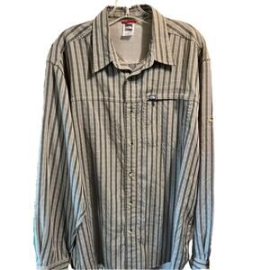 The North Face Men’s Shirt L Gray Striped Button Down Long Sleeve Pocket Hiking